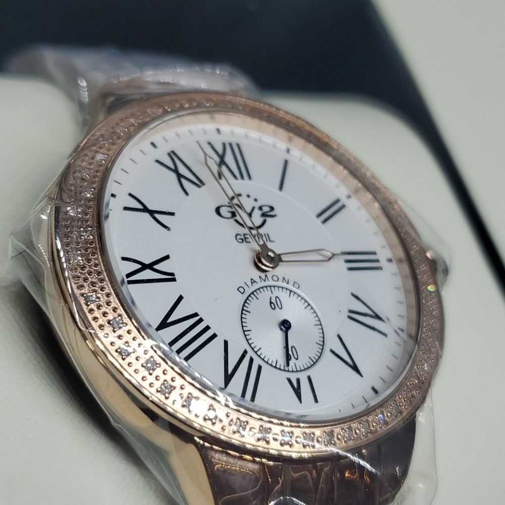 Rose Gold Real Diamond Bezel Watch GV2 BY GEVRIL - Picture 3 of 16